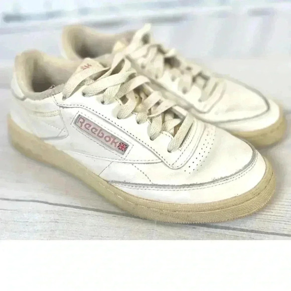 MENS 6.5 Woman’s 8 REEBOK CLUB C 85 'CHALK PAPERWHITE' PINK LEATHER LOW - Picture 2 of 15